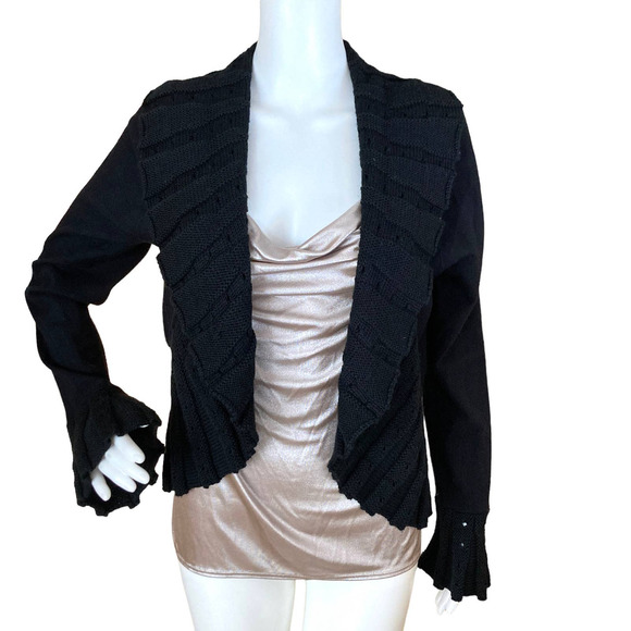 Cache Vintage Y2K Wool Blend Ribbed Cardigan Black Size Large - Picture 1 of 9